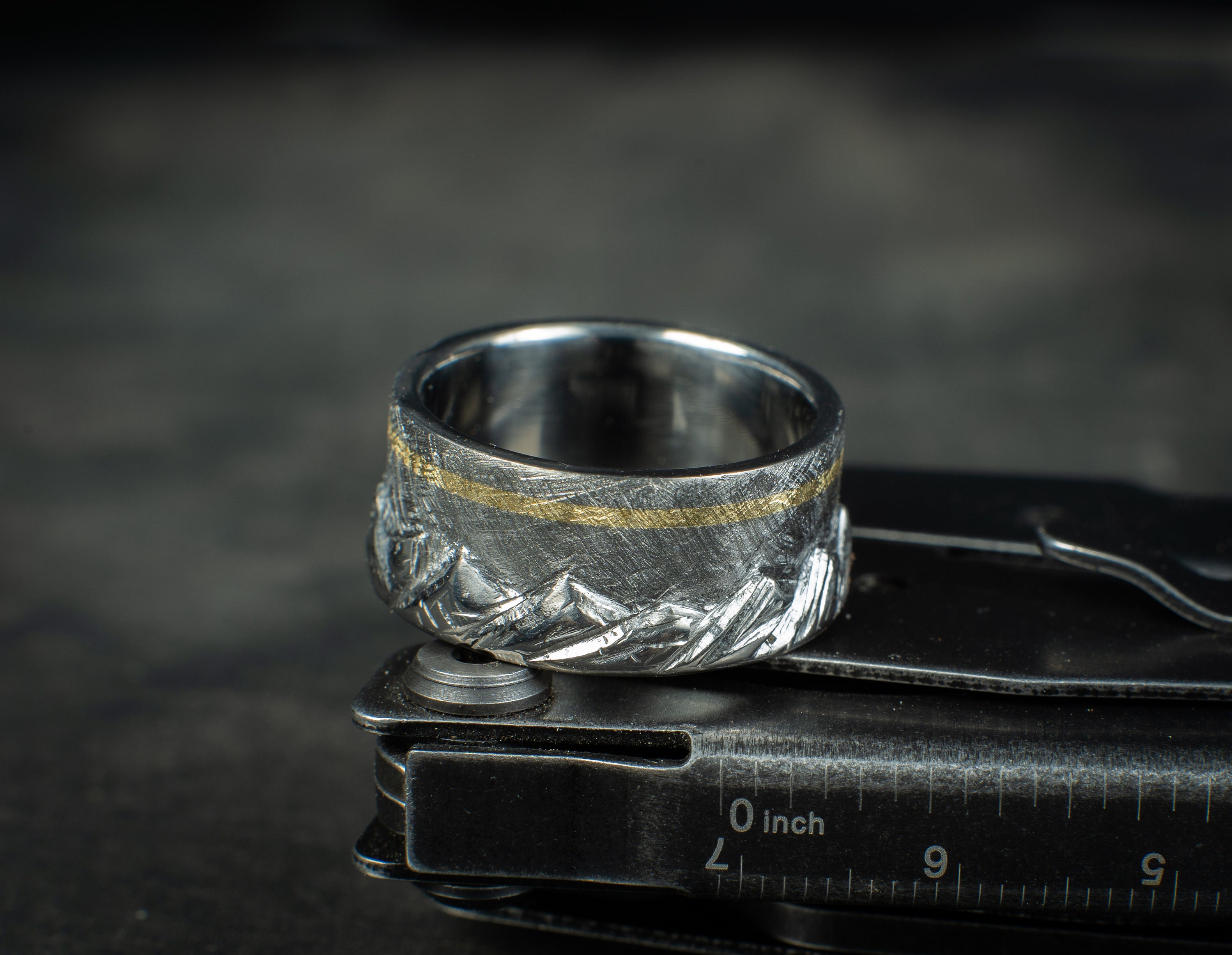 Mountain Range Ring - Titanium, Brass Inlay, Mens Wedding Ring, Womens ...
