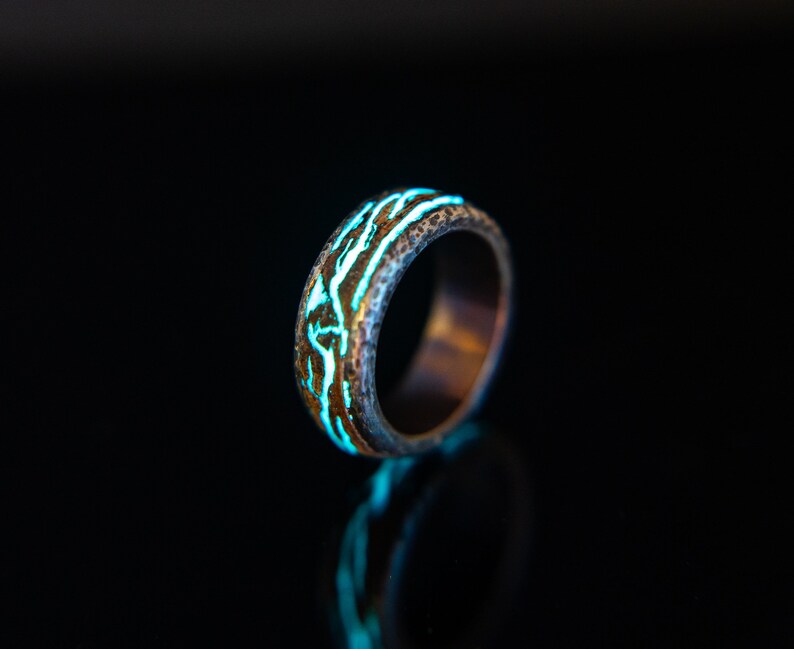 Lightning Glow Ring Hammer Texture Ring Stainless Steel Wood Etsy