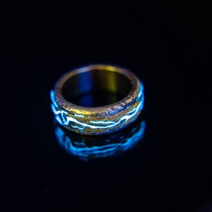 Lightning Glow Ring Hammer Texture Ring Stainless Steel Wood Glow Ring ...