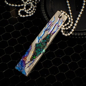 Rustic titanium pendant necklace, titanium pendant opal inlay, titanium pendant necklace gift for him, unique opal pendant birthday gift