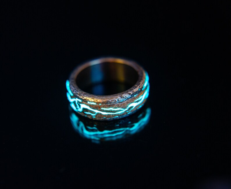 Lightning Glow Ring Hammer Texture Ring Stainless Steel Wood Etsy