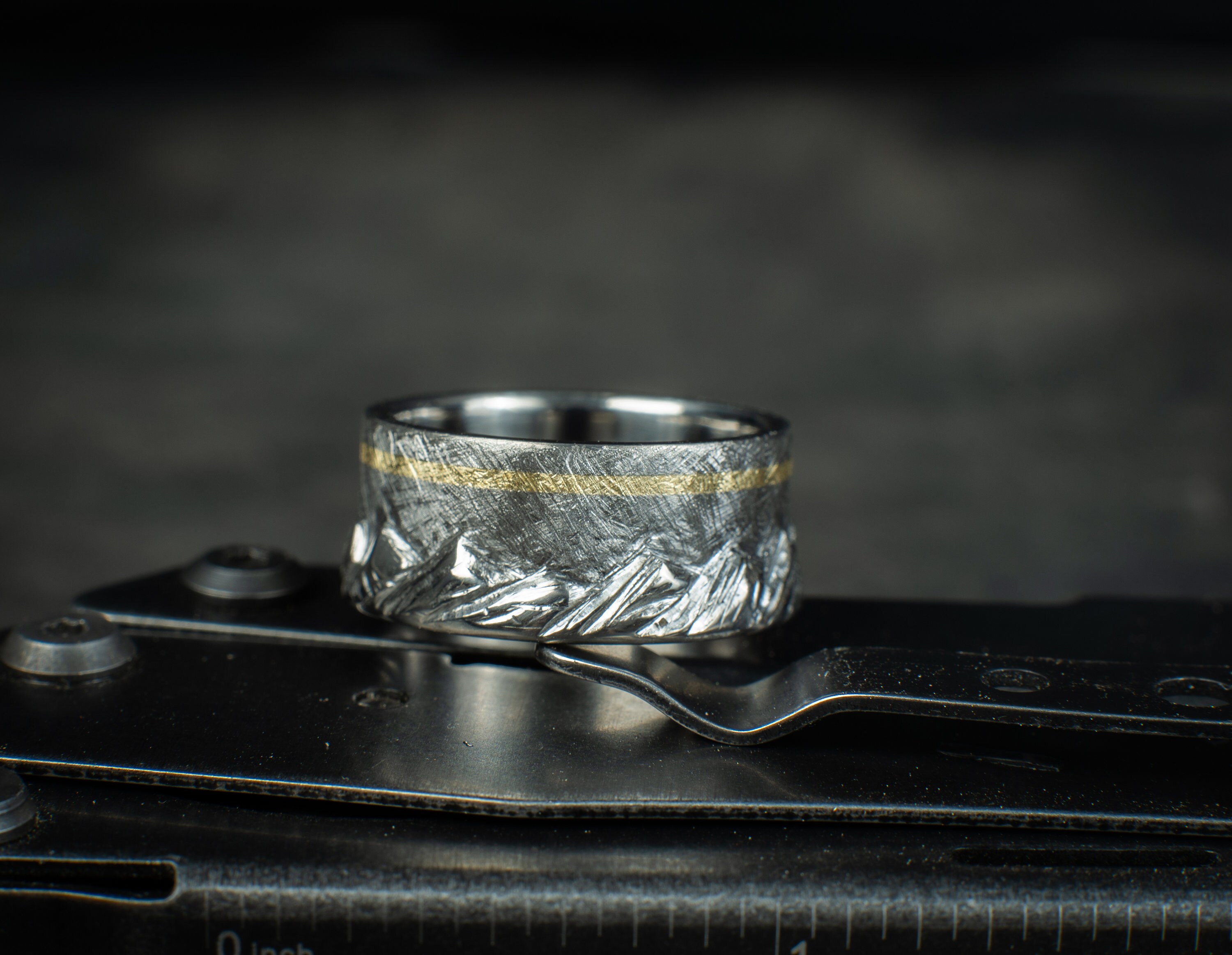 Generate Range Rings Mountain Range Ring - Titanium, Brass Inlay, Mens Wedding Ring, Womens ...