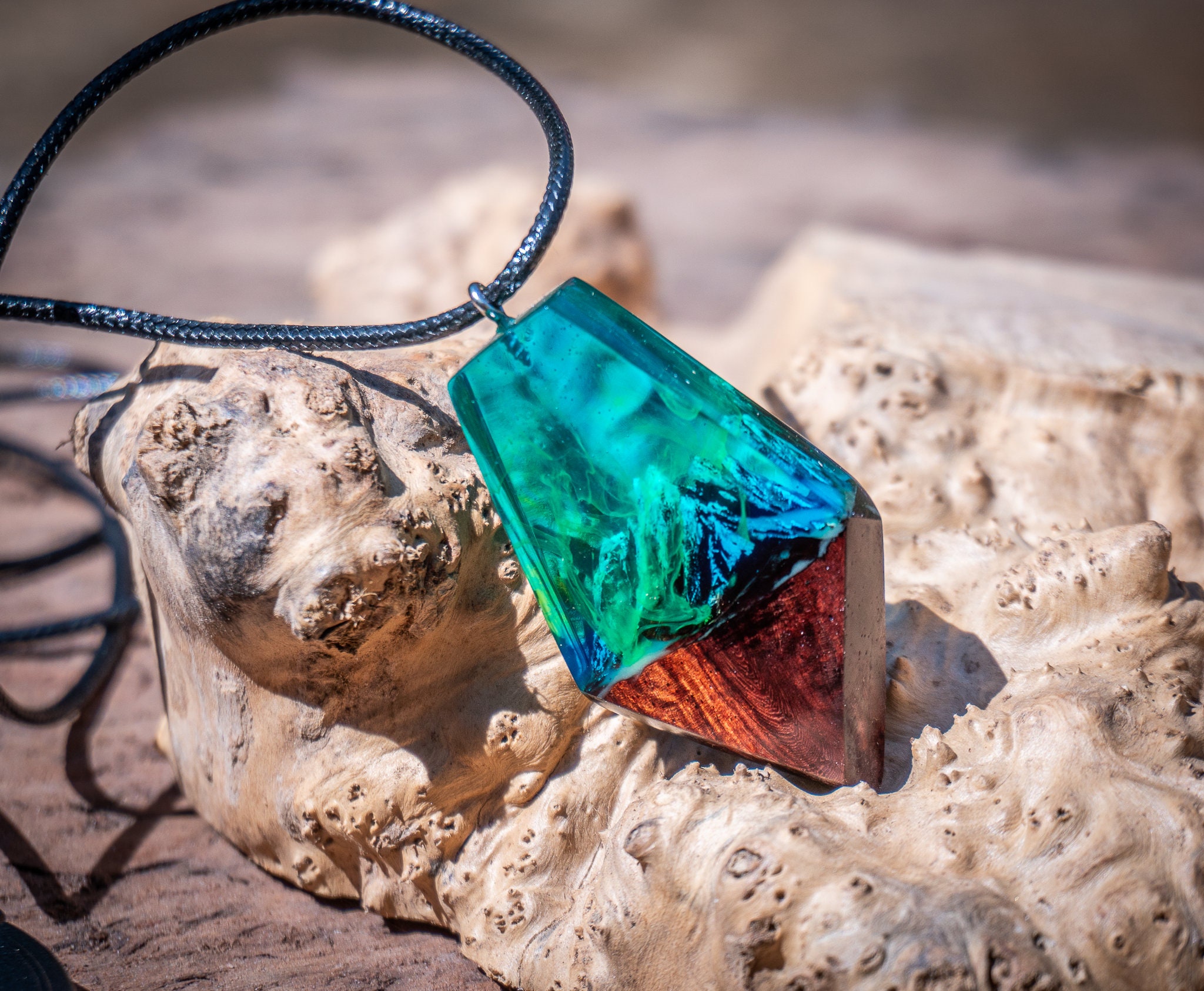 Northern Light Wood Resin Pendant Aurora Glow Mountain Pendant Epoxy Resin Art Secret Wood Necklace Epoxy Resin Wood Projects