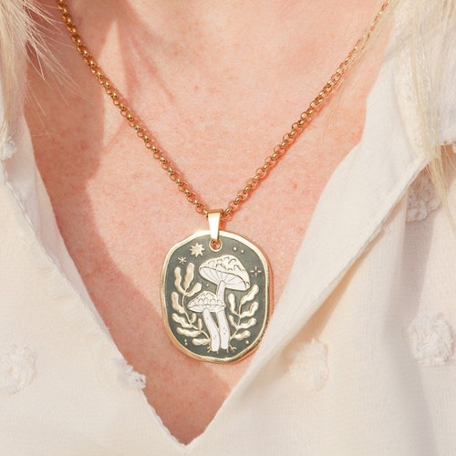 Mushroom Enamel Necklace Gold Mushroom 