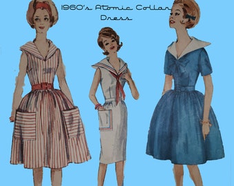 RARE 60's MCM Atomic Style Dress Pattern- 1960's Vintage Retro Sewing- Mod 60s Costume Pattern Historical -Printable Instant Download