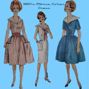 RARE 60's MCM Atomic Style Dress Pattern- 1960's Vintage Retro Sewing- Mod 60s Costume Pattern Historical -Printable Instant Download