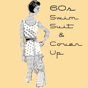 1960&#39;s BOMBSHELL Swimsuit, Coverup Or Playsuit Monroe/Bardot Style- Retro Bathing Suit Pattern Modest Vintage Old Sewing Pattern Digital