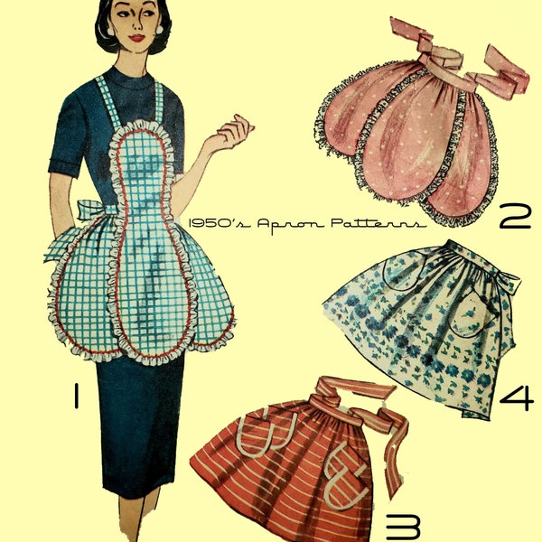 1950s Misses One-Yard Apron Patterns 4 Views- Instant Digital Download Sewing Pattern 4479 Vintage Kitchen Accessories