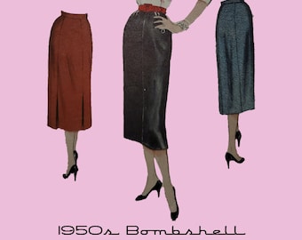 1950's BOMBSHELL Form Fitting Gored/Pleated Pencil Skirt Size 16 Waist 28- Vintage Mid Century Digital Download Sewing Pattern