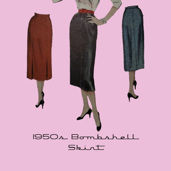 1950's BOMBSHELL Form Fitting Gored/Pleated Pencil Skirt Size 16 Waist 28- Vintage Mid Century Digital Download Sewing Pattern