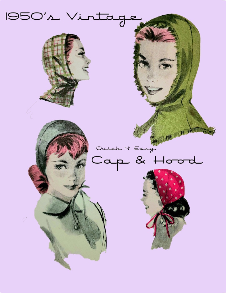 1950's Cap and Hood Quick N' Easy Sewing Pattern, Mid Century Sewing Hat Bonnet True Vintage Instant DIGITAL Download 7904 image 1