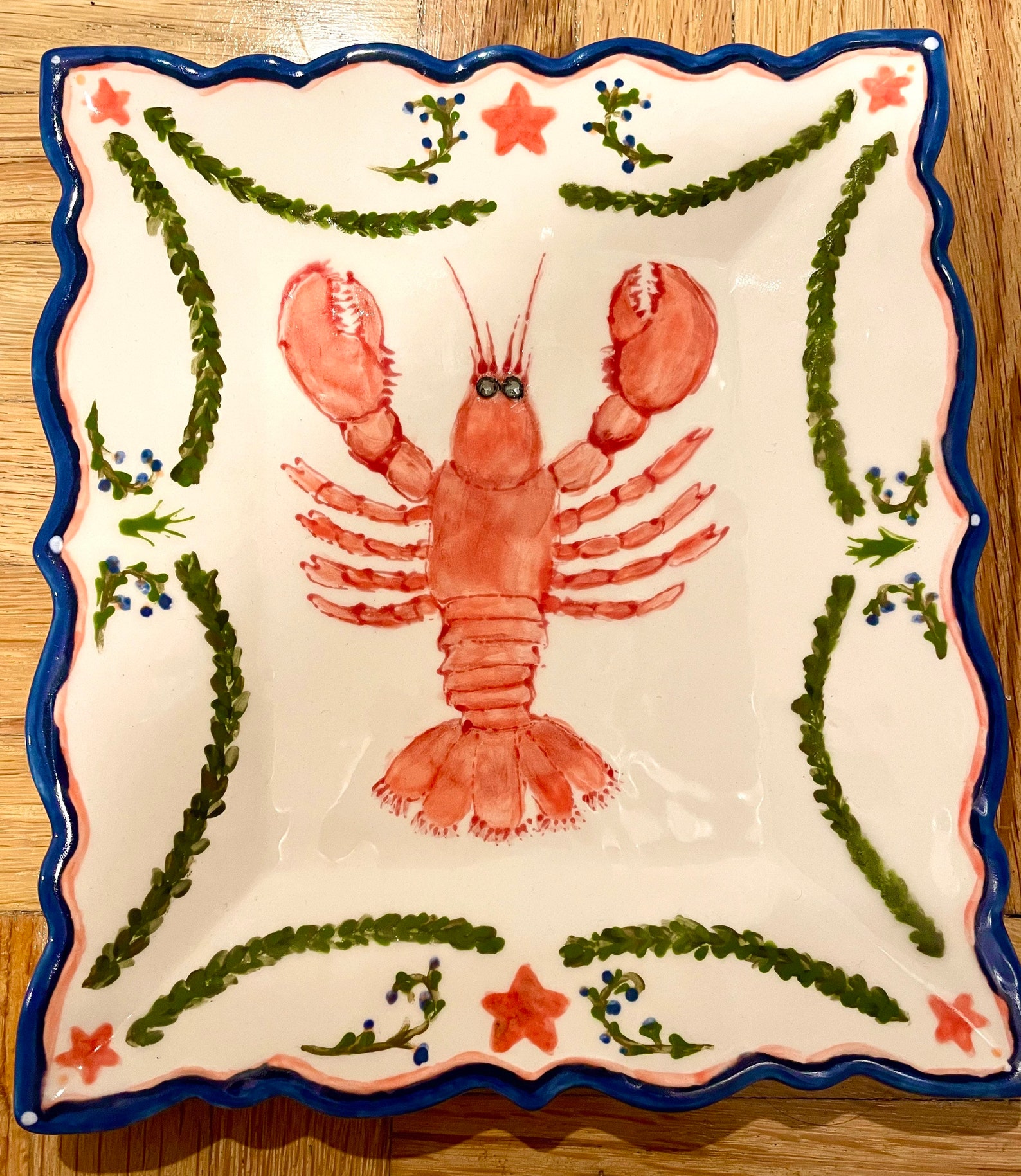 Hand painted lobster plate with Swarovski eyes Etsy
