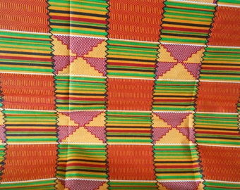 Tissu africain kenté wax orange 45 cm x 116 cm