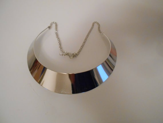 Flat Silver Bib Necklace Metal 100 Mm X 25 Mm Etsy