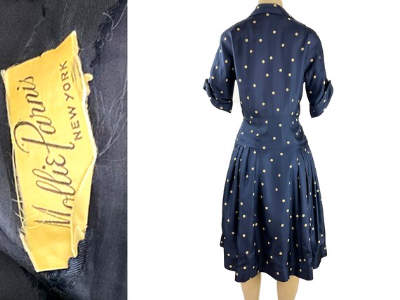Vintage Silk Dress Mollie Parnis 1940s  1950s Pol… - image 9