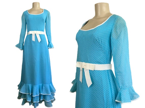 Vintage 1970s Maxi Dress Hostess Full Length Prai… - image 1