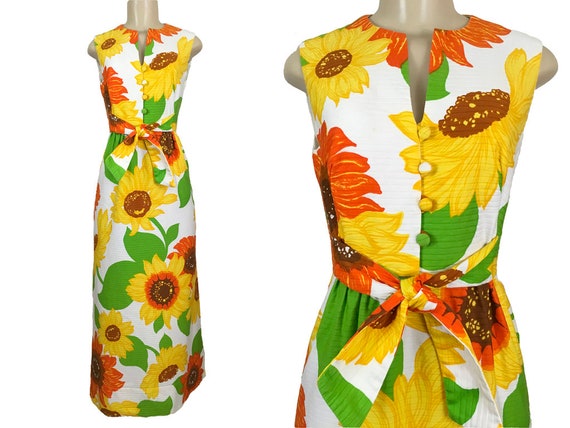 Malia Maxi Dress Vintage 1960s 1970s Sunflower Flo