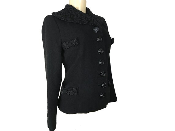 Vintage 1940s Jacket I. Magnin Black Knit Wool Cu… - image 5