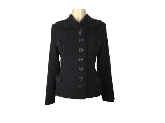 Vintage 1940s Jacket I. Magnin Black Knit Wool Cu… - image 2