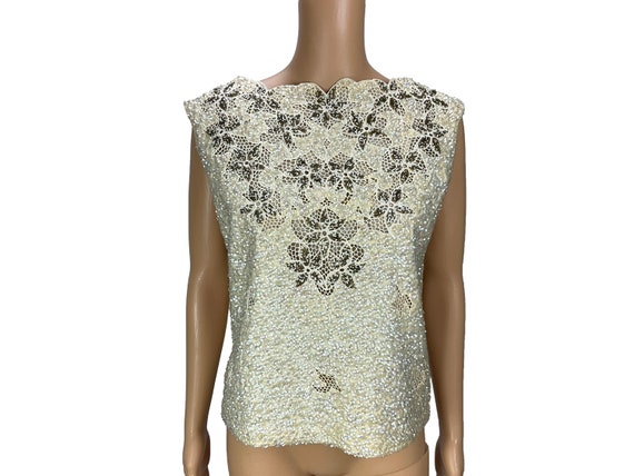 Sequin Knit Top Shell Sleeveless Wool Imperial Im… - image 1