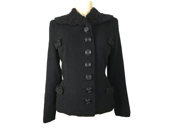 Vintage 1940s Jacket I. Magnin Black Knit Wool Cu… - image 10