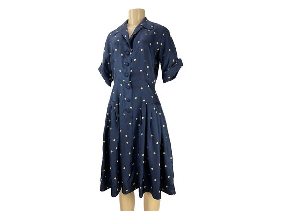 Vintage Silk Dress Mollie Parnis 1940s  1950s Pol… - image 5