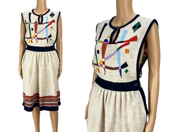 Knit Dress Pinafore Vintage CollAgeDress Korea 19… - image 1