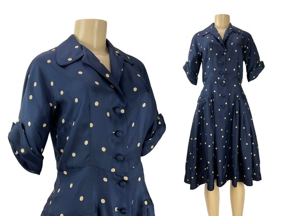 Vintage Silk Dress Mollie Parnis 1940s  1950s Pol… - image 1