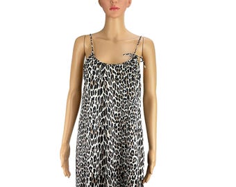 Onderjurk jaren 70 Vanity Fair: onderjurk met luipaardprint en vintage zijsplitten, maat M