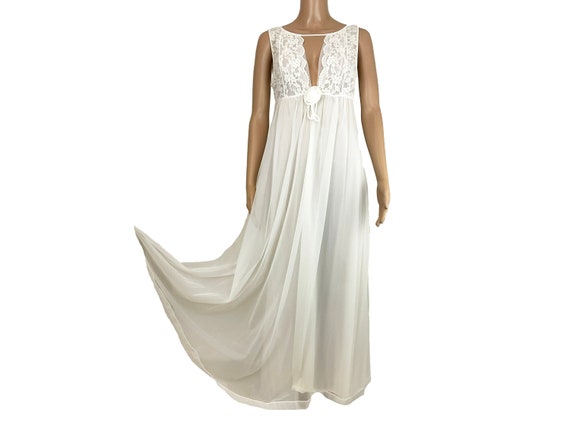 HENSON Kickernick vintage 1950s peignoir slip dress set, frothy white lacy nylon bridal nightgown robe set, THOSE SLEEVES