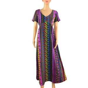 Hawaiian Maxi Dress Rainbow Floral Stripe Empire Waist Vintage 1960s ...