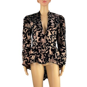 Contempo Casuals Jacket Peplum Tails Flocked Copper Metallic Size S