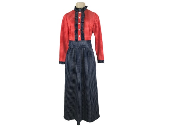 Vintage 1970s Maxi Dress Prairie Polyester Knit C… - image 3