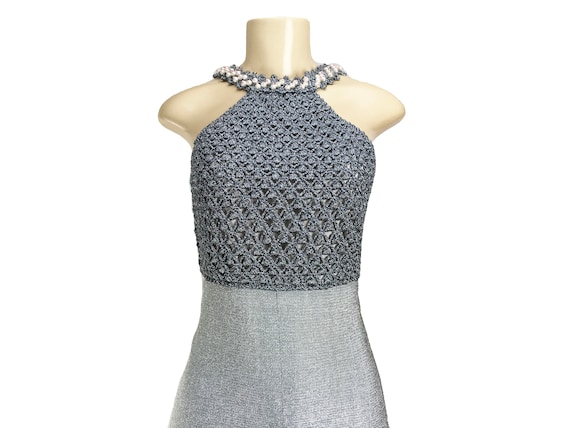 Vintage 1960s 1970s Maxi Dress | Size S | Silver … - image 2