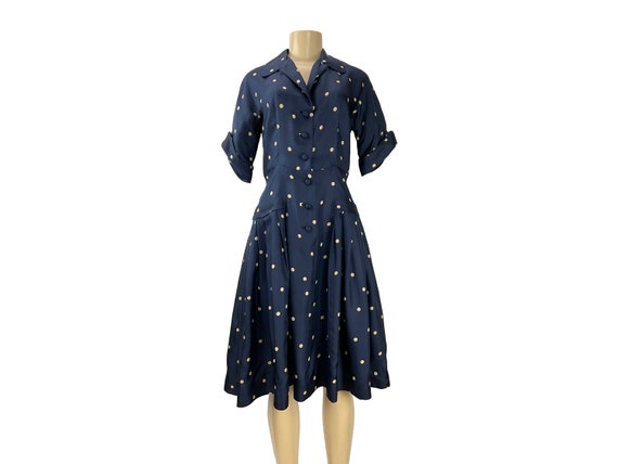 Vintage Silk Dress Mollie Parnis 1940s  1950s Pol… - image 2