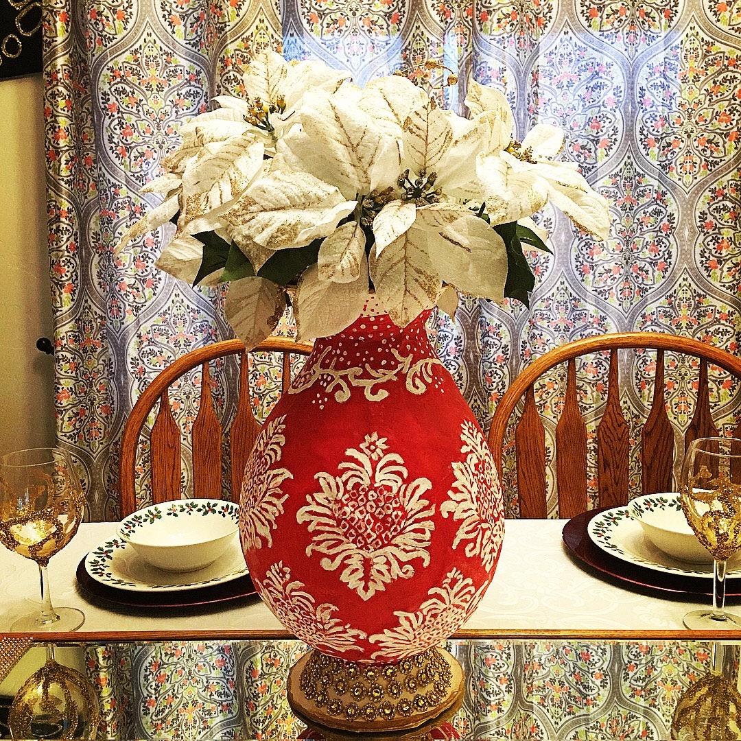 Unique Hand Painted Paper Mache Flower Vase Etsy