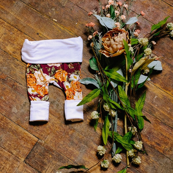 Burgundy  Floral - Maxaloone Grow With Me "Bum Pants"