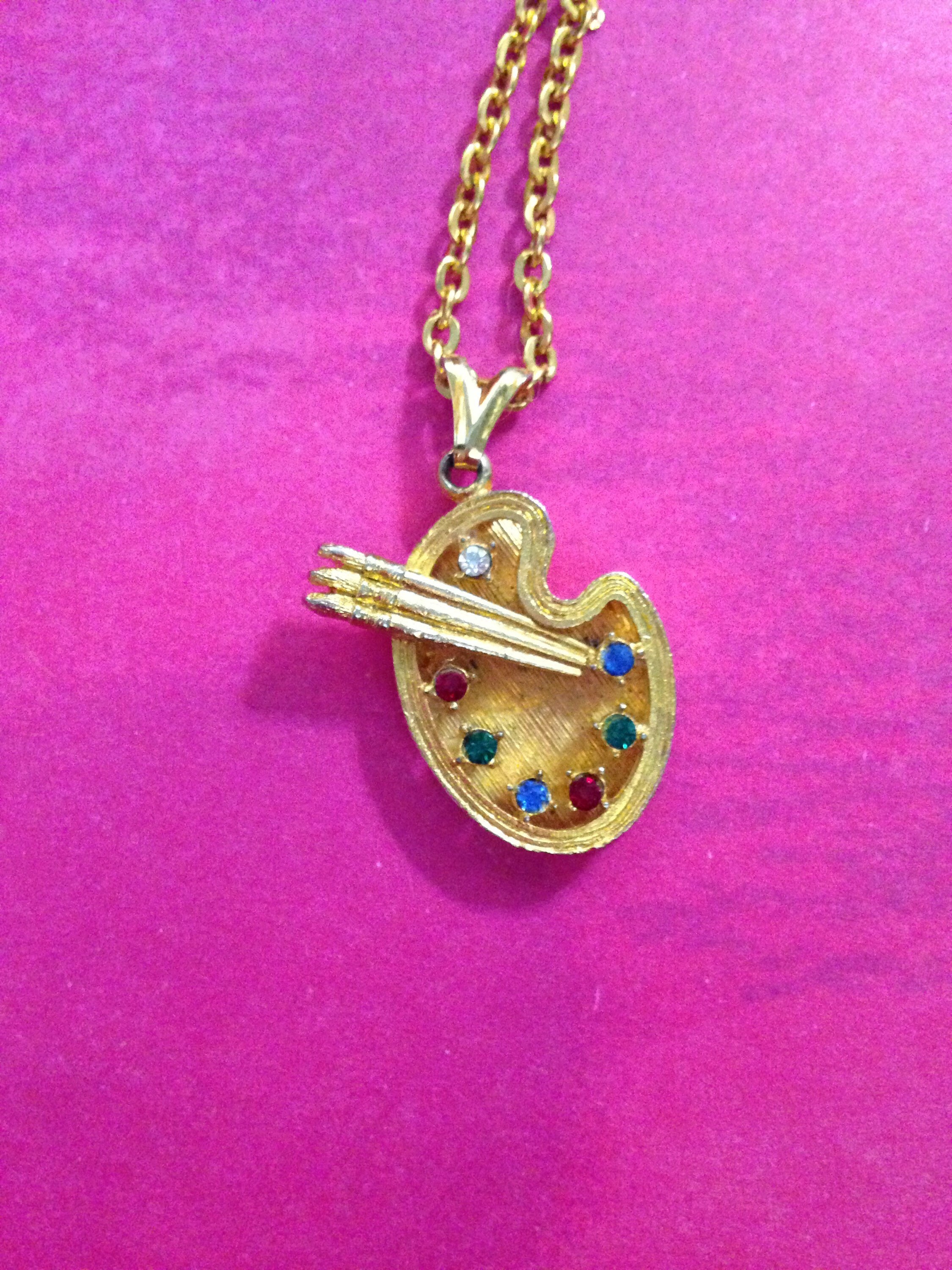 Vintage Artist Palette Necklace.. Artist Gift..Pendant