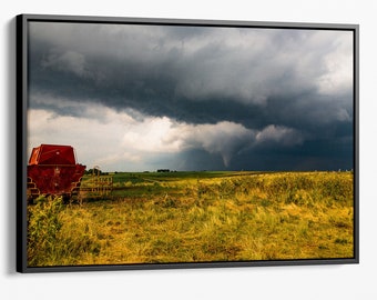 28x42 Large framed canvas tornado photography wall art, storm wall mural hanging for home or office