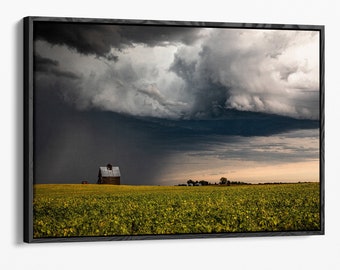 28x42 Large framed canvas barn photography print, scenic Iowa country landscape wall art hanging for home or office