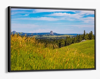 28x42 Large framed canvas Devils tower Wyoming photography print, scenic western landscape wall art hanging for home or office