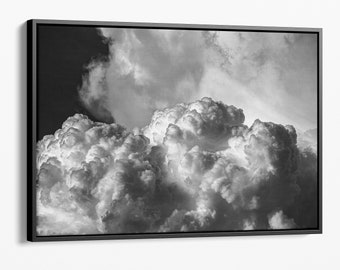28x42 Large framed black and white canvas cloud print, cloudscape photography wall art hanging for home or office
