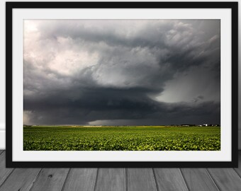 Large thunderstorm cloud photography print, stormy Iowa landscape wall art picture