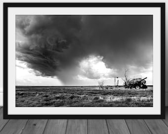 Black and white Nebraska landscape print, fine art storm photography wall art hanging