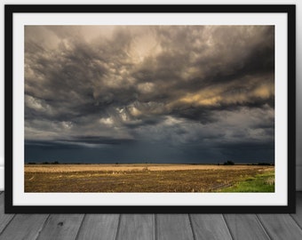 Kansas landscape photography print, dark storm cloud home wall art photo decor