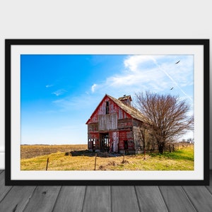 Red barn photography print, rustic Iowa wall art photo home decor