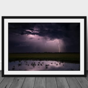 Lightning wall art picture hanging, Iowa farmland landscape photography decor