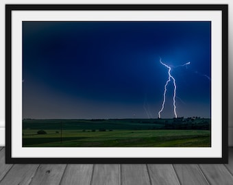 Iowa landscape wall art print, lightning photography home decor