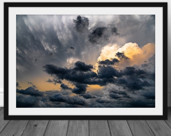 Cloud photography wall art picture, dark stormy sky photo print
