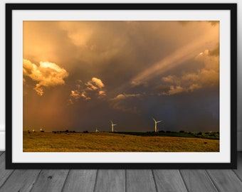 Iowa farmland landscape wall art picture, orange sunset photography print